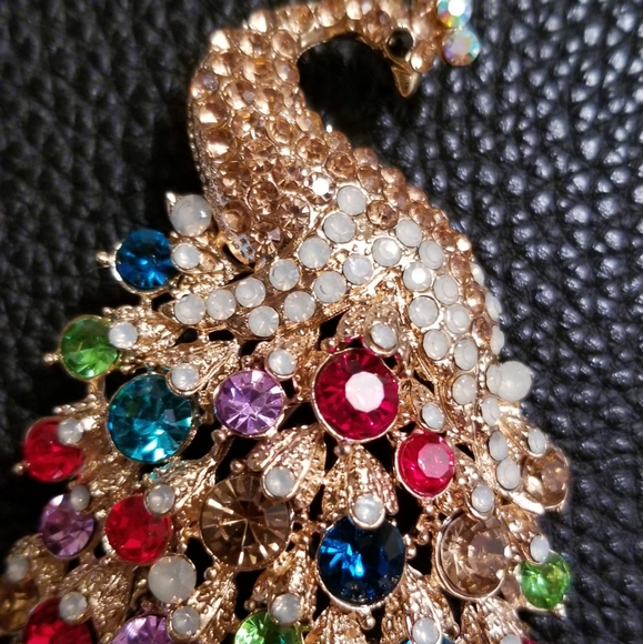 Jumbo Peacock Rainbow Crystals Brooch Pendant Purse Charm Key ring *NWT - Picture 5 of 9